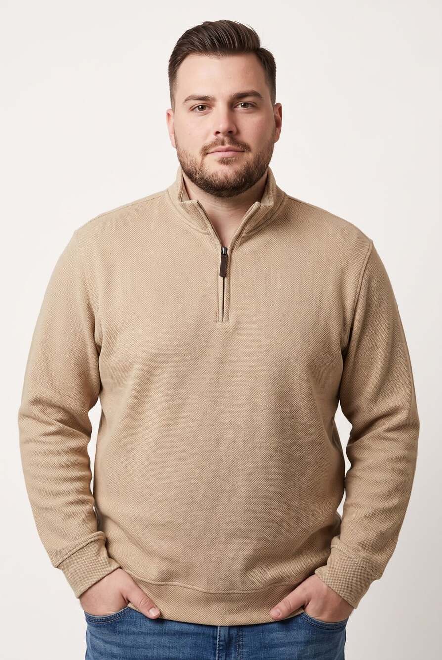 Club Room Quarter-Zip Sweater Size XL Tan Textured Pullover